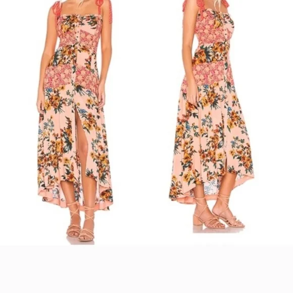Free People Pink & Coral Floral Tie-Shoulder Maxi Dress - Picture 6 of 6